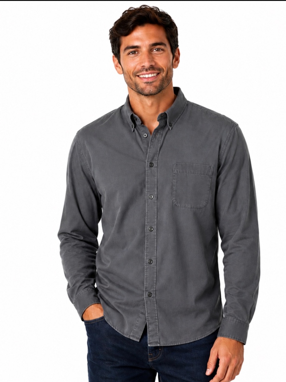Croft & Barrow Gray Button-Down Shirt 100% Cotton Long Sleeve —Men’s XL